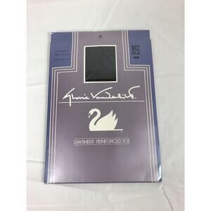 WOMENS GLORIA VANDERBILT REINFORCED TOE BLACK STOCKINGS PANTYHOSE‎ NYLONS SIZE C